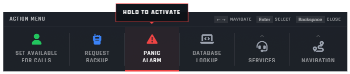 Holding an action menu option to activate it