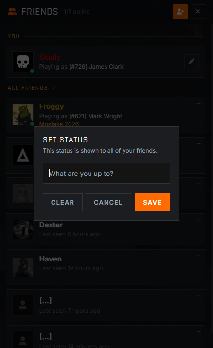 Setting a custom status on the friends list