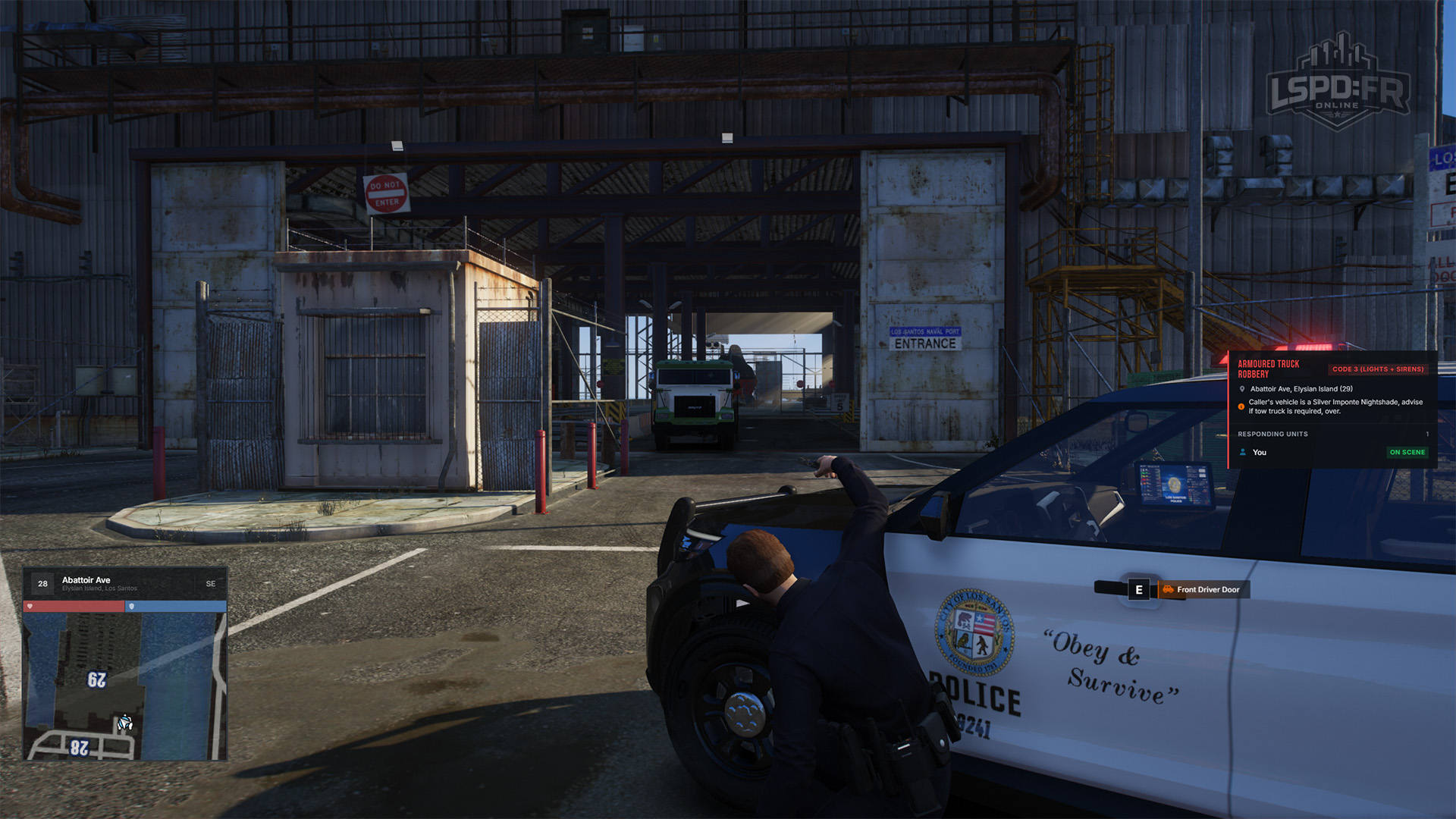 An officer engaging at a callout from cover