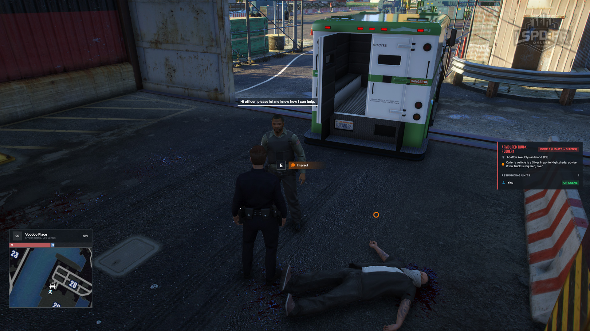 An officer releasing a victim at the scene