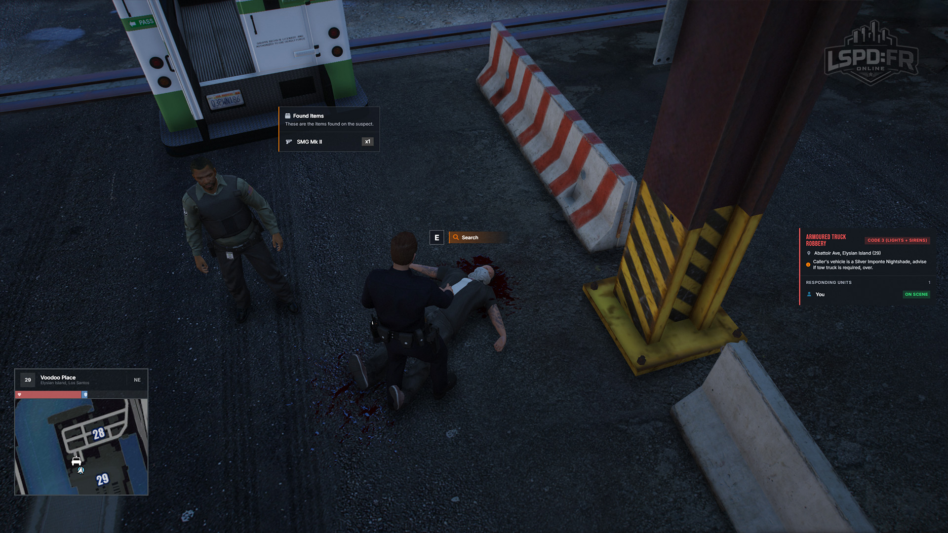 An officer searching a deceased suspect for illegal items