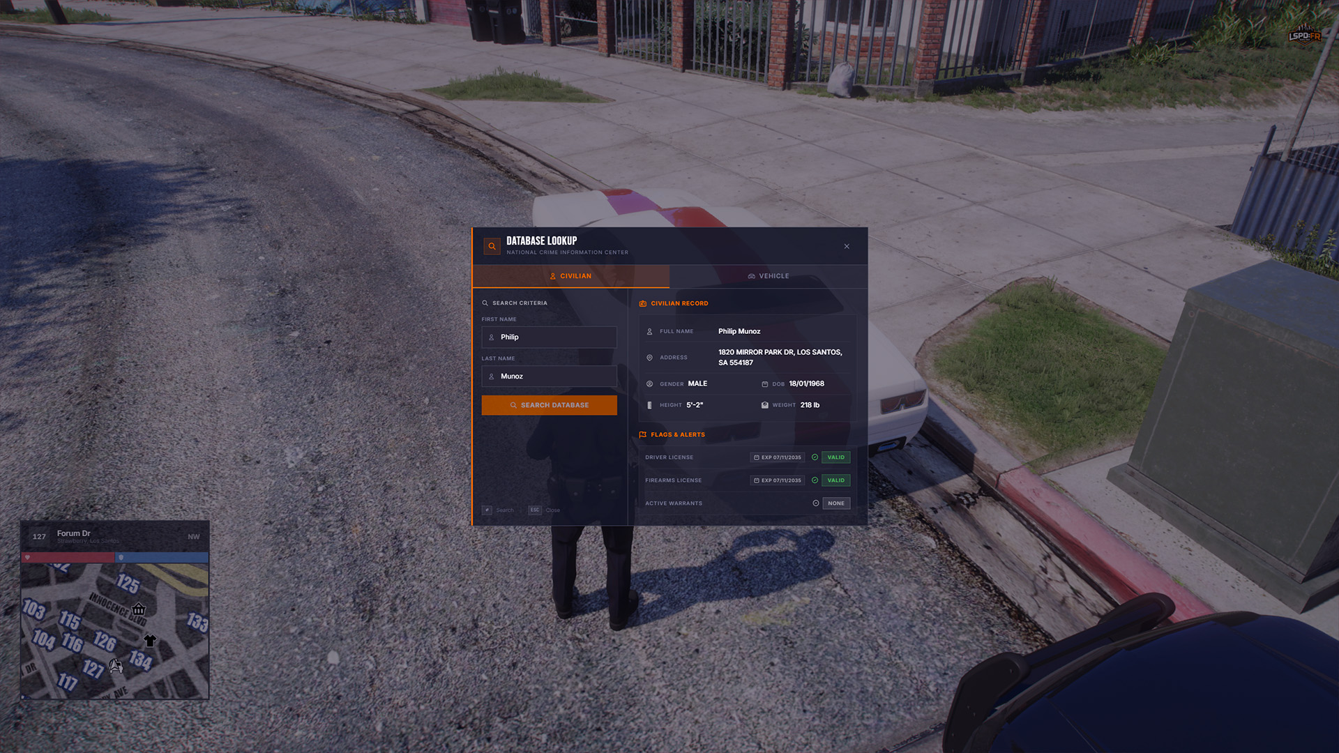 Database lookup of a civilian