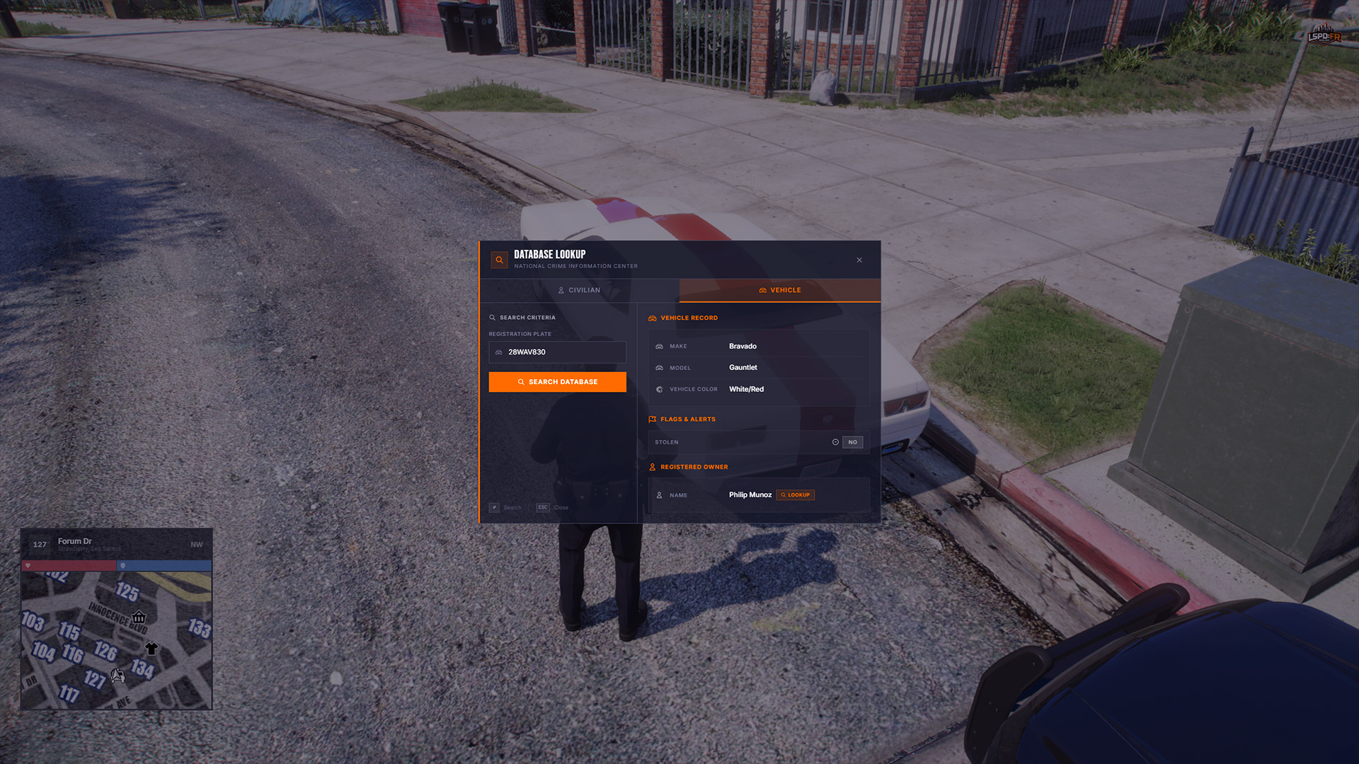 Database lookup of a vehicle registration