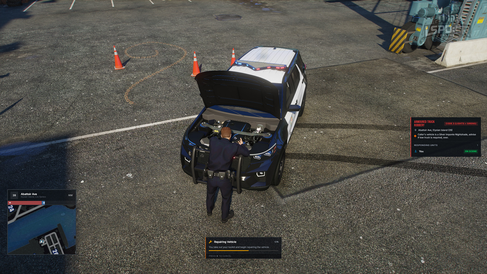 A vehicle being repaired in the field