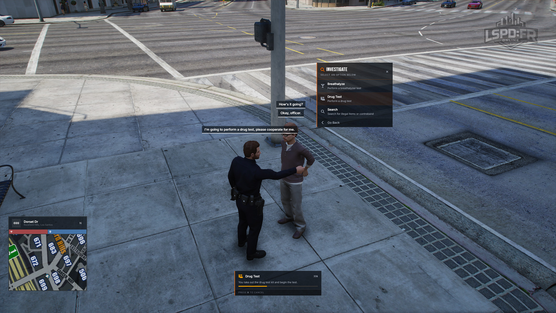 The Investigate menu showing field test options