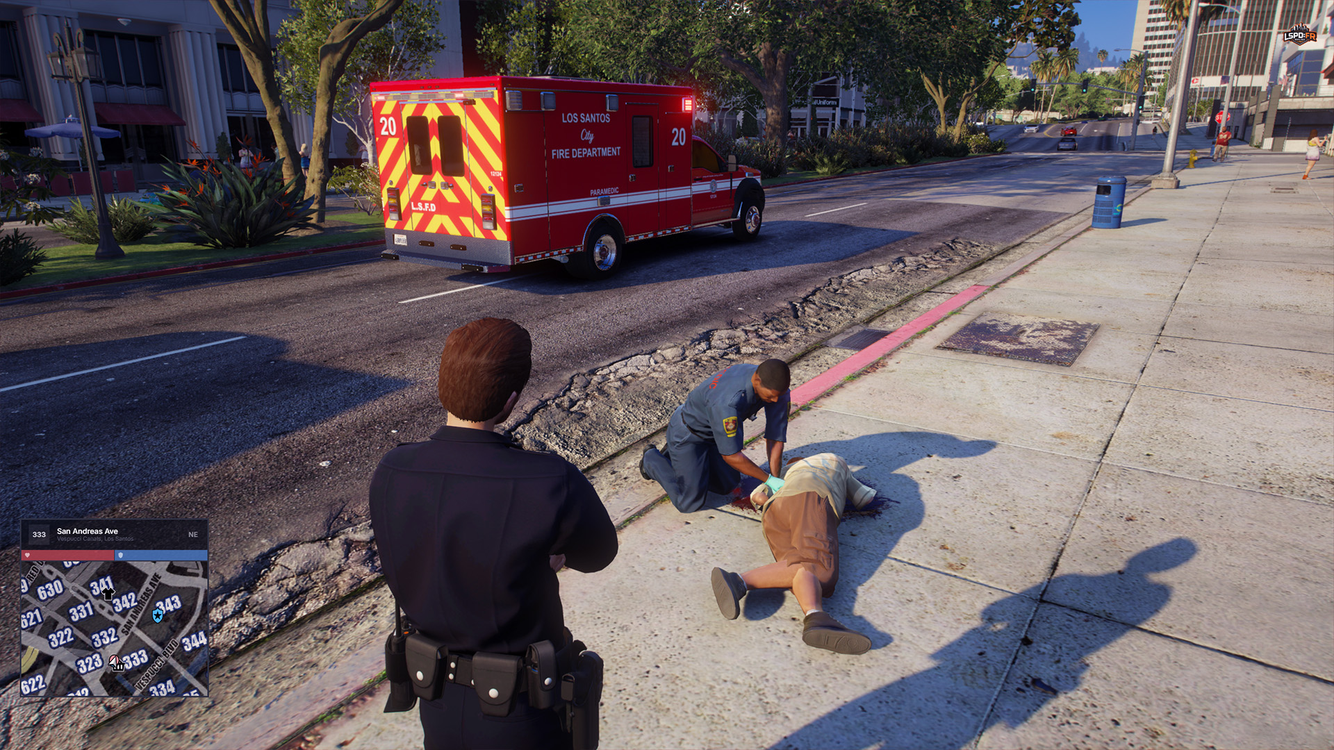 A paramedic from the ambulance service reviving a civilian