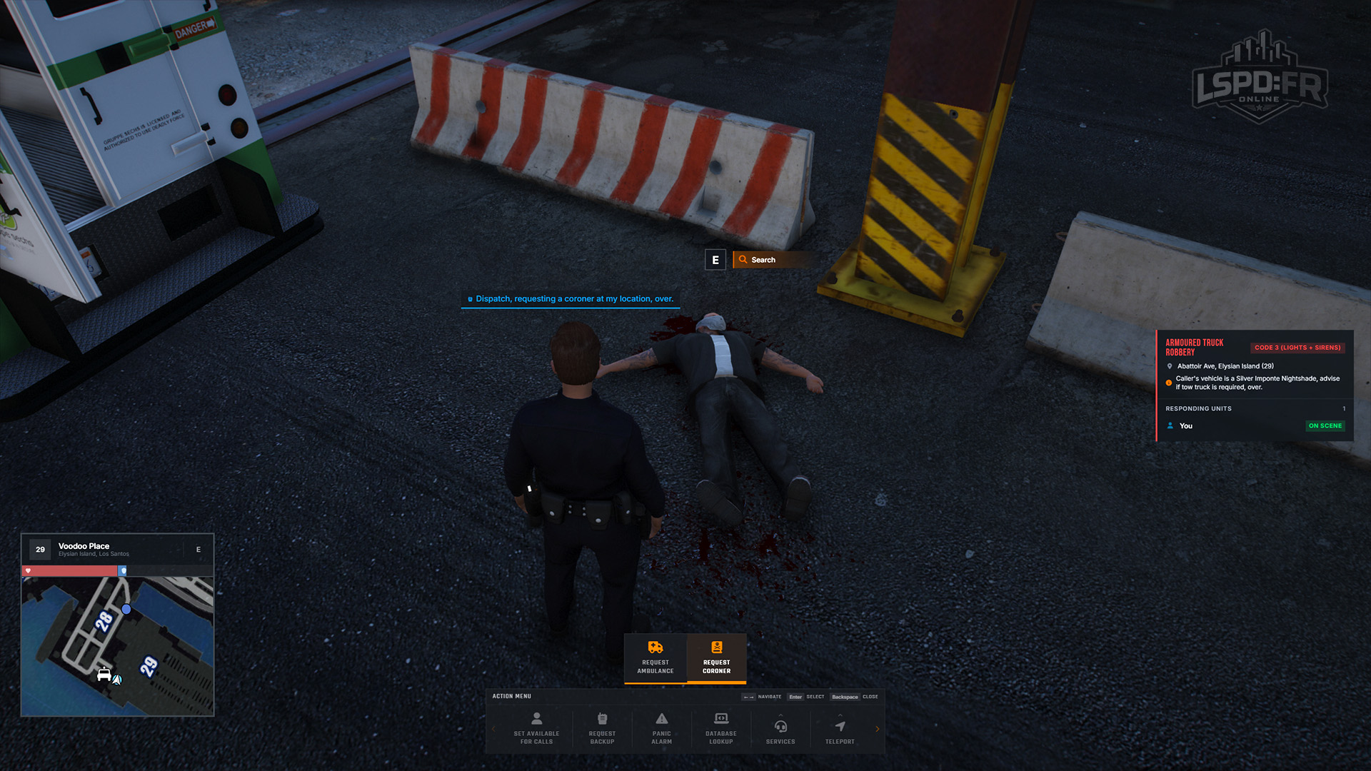 Calling the coroner service from the action menu