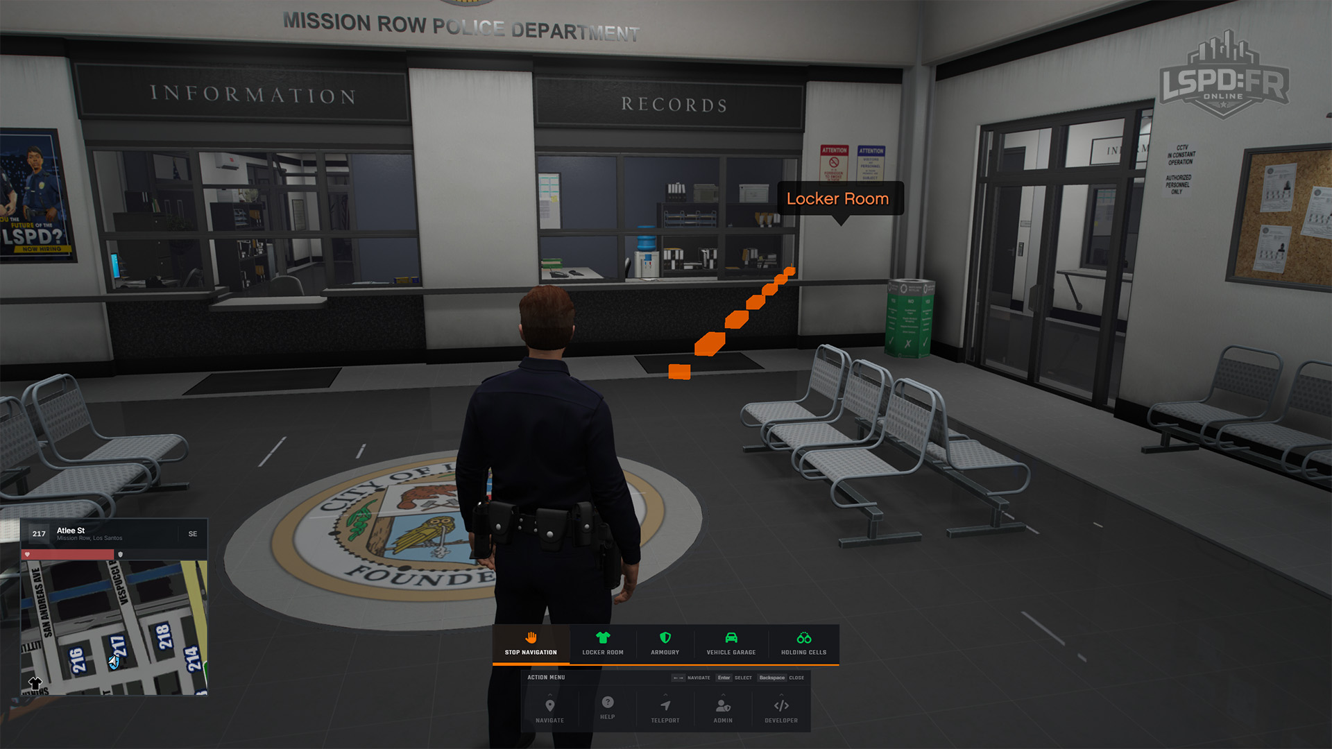 Station navigation drawing an orange route towards the locker room