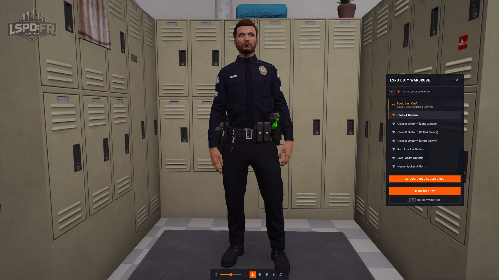 The duty wardrobe menu in the locker room